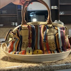 Fossil Grayson Fabric Satchel - Striped Canvas